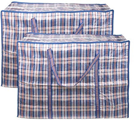 EDATOFLY 2 Stück Kleiderbeutel, Große Einkaufstaschen Aufbewahrungstasche Jumbo Taschen mit Reißverschluß für den Umzug Bettwäsche Kleidung Decken Kissen Quilt (Blau, 90cm*60cm*25cm)