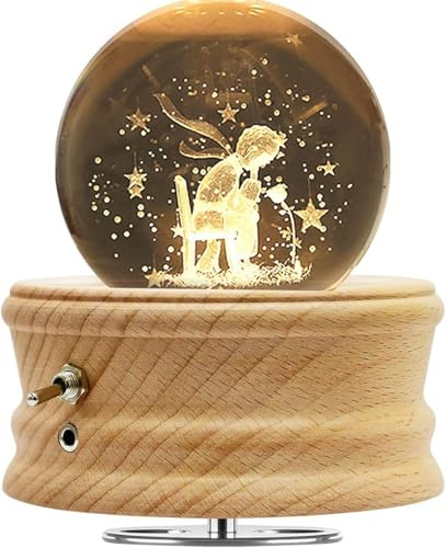 BIAOQINBO Boîte à Musique, K9 en Verre 3D, Boule de Cristal avec Socle en Bois, Cadeau pour Fête d'anniversaire/Saint Valentin/Noël/Fête des Mères