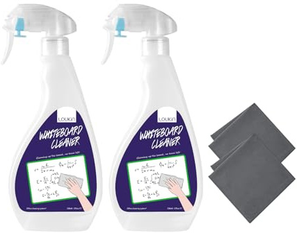 LOUKIN Ungiftiger Whiteboard-Reiniger Dry Erase Cleaner mit Tuch 2 x 500 ml | AP-zertifiziert, REACH-konform, Sanfte Formel, Geruchsarm, Effektive Reinigung, Ideal für Klassenzimmer & Büro