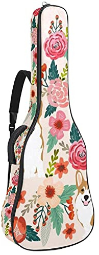 Pink Florals Corgi Hunde Gitarre Gigbag Wasserdicht Reißverschluss Weich Gitarre Rucksack für Bass Akustik & Klassik Folk E-Gitarre Tasche