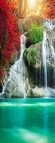 A.Monamour Türtapete Selbstklebend Türfolie Türposter 3D Wasserfall Im Herbstwald Im Erawan Wasserfall Nationalpark Thailand National Vinyl Folie Türdeko Tapete Wandbild Türaufkleber 77 x 200 cm