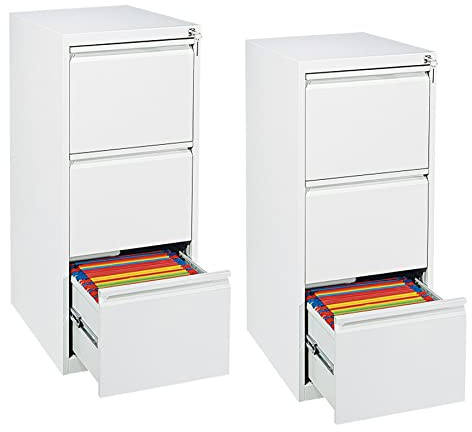 Schrank & Stuhl 2 Stück Hängeregisterschränke einbahnig – Hängemappenschränke mit je 3 Schüben für DIN A4, abschließbar, komplett montiert, 101 x 40 x 62 cm, Weiß