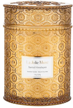 LA JOLIE MUSE Sandelholz-Himalaya, große natürliche Soja-Kerze, 90 Stunden Brenndauer, Holzdocht-Kerze, Aromatherapie Kerze Geschenke, Luxus-Kerzen für Zuhause