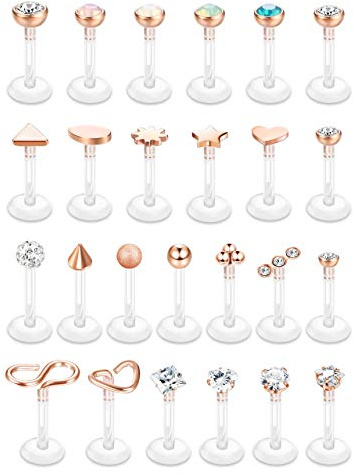 Kakonia 25stk Lippenpiercing Tragus Piercing Ohr Forward Helix Ohrstecker Labret Piercing lippe Chirurgenstahl & Acryl Medusa Piercing Ashley Piercing Schmuck 16G