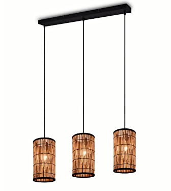 Pendelleuchte 3 flammig mit Lampenschirmen aus Rattan, Breite 80cm |