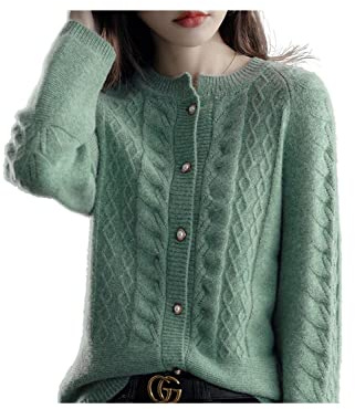 SERUMY Cardigan damer kashmir cardigan vår ny stor storlek tvinnad kappa avancerad kashmirtröja skjorta lös kvinnor jacka tjock topp blomma grön, XL, gRÖN