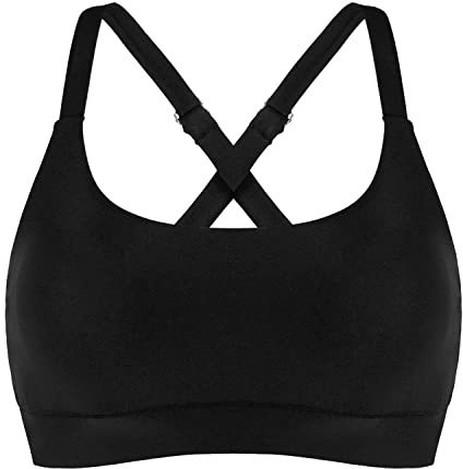 Women’s Supportive Scoop Neck Sporty Swimsuit Cross Spaghetti Strap Bathing Suit Bikini Top Black
