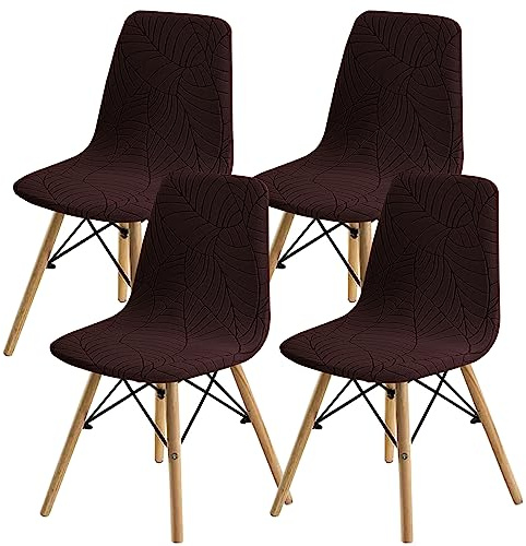 SHENGYIJING Set di 2/4/6, Stile Shell Sedia da pranzo Mid Century Moderna Sedia Sipcover, Sedie da pranzo coprisedili (Marron1,4 Pieces)