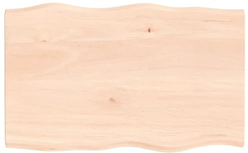 SKM Tablero de mesa 80 x 50 x 2 cm, madera maciza de roble sin tratar, borde de árbol, peso: 6,6 kg, 363875