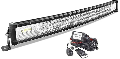 AUXTINGS 82 cm Barre Lumineuse Courbe 405W Feux Antibrouillard LED avec 12V télécommande stroboscopique Kit de câblage 6000K 3 Rangées Etanche LED Projecteur pour Voiture Camion Tracteur,IP67