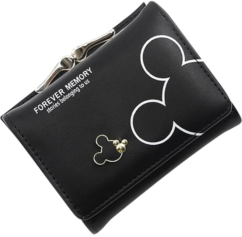 Oneroomone Portafoglio Donna Nero, Piccolo Portamonete in Pelle con 10 Scomparti per Carte e Piegatura a Tre Strati, Regalo di Compleanno per Ragazze