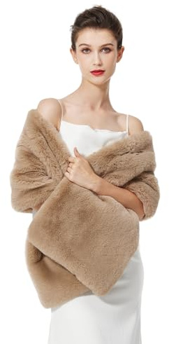 BEAUTELICATE Estola Chal Pelo Mujer Boleros Mantón para Fiesta Bodas Novia Invierno Vestido de Noche（Caqui,talla única）