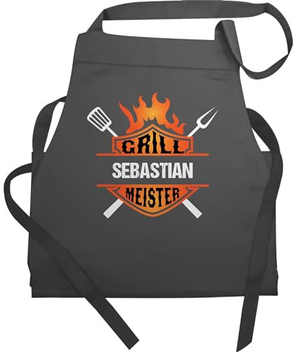 Schürze - Grillschürze Herren Männer - Grillmeister mit Name - Born to Grill - 60x87 - Anthrazit - geschenke für personalisierte schürzen grillen grill-schürze zum