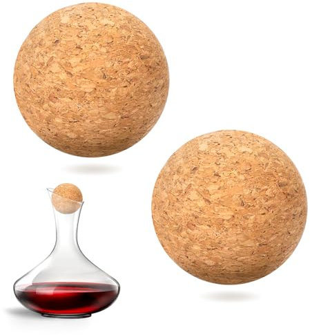 Tappo a sfera in sughero da 6,1 cm, in legno, per vino, decanter in vetro, 2 pezzi, tappo di ricambio per caraffa di vino, decanter, bottiglia di ricambio