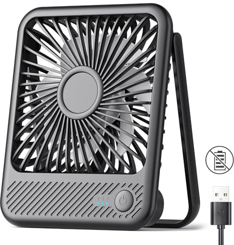 Koonie Ventilateur de bureau USB ultra silencieux avec inclinaison à 180° et 3 vitesses réglables, alimentation par câble USB-C pour bureau, chambre à coucher, sans batterie