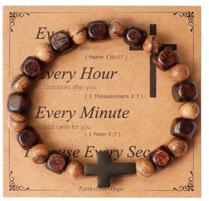 Eigso Christliche Geschenke Kreuz Armbänder für Männer Holz Onyx Perlen Gebet Handgemachte Armband für Mann Frau Ehemann