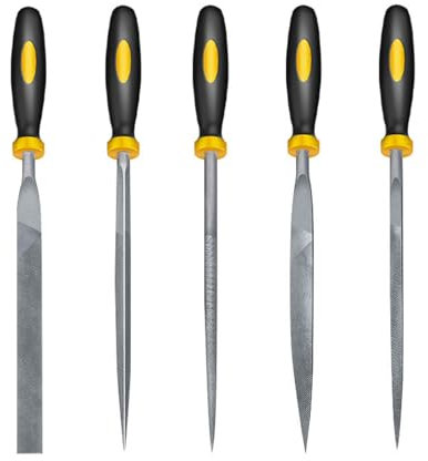 Zimoer 5 tlg Holzfeilen Raspeln, Kleines Nadelfeilen Set, Karbonstahlfeilen Set mit Griff, Feilenset, Werkstattfeilen-Set inkl. Flachfeile, Halbrundfeile, Rundfeile, Dreikantfeile, Vierkantfeile,140mm