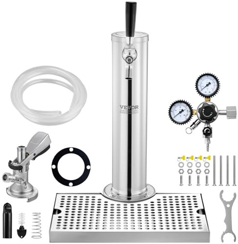 VEVOR Kit Colonne à Bière Un Robinet, Distributeur de Bière Boisson en Acier Inoxydable, Tireuse à Bière avec Régulateur à Double Jauge W21,8, Coupleur de Fût Système A et Égouttoir, Bar Restaurant