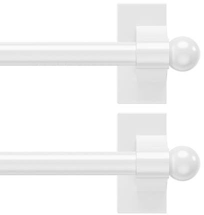 Ausziehbare Gardinenstangen, verstellbare Länge 23–41 cm, Café-Stangen mit doppelseitigen, selbstklebenden Endstücken, einfache Installation ohne Bohren, für Zuhause, Fenster, Küche, Weiß, 2 Stück