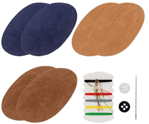 3 Paar Ellenbogenflicken, 1 Satz Nähset, Kleidungsflicken, Ellbogen- und Knieflicken, Wildleder-Reparaturzugabe, Flicken mit Lochreparaturtuch, Reparatur von Bekleidungszubehör