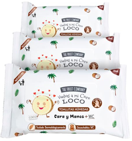 The Fruit Company - Toallitas Húmedas COCO Manos y Cara WC Formato Bolsillo Pack 3