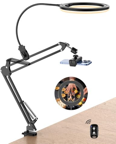 UBeesize 10 Inch Ring Light with Tripod and Phone Clamp, Adjustable Angle, 3 Colors & 10 Brightness Levels, Even Lighting, Sturdy & Space Saving, USB Compatible, Cool White, Warm, Daylight