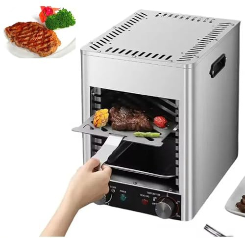 BDJSN Four À Steak Commercial, Barbecue sans Fumée en Acier Inoxydable 1700 W avec Température Réglable De 200 À 800 ℃, Minuterie De 10 Minutes, Machine À Frire Les Steaks Automatique Portable