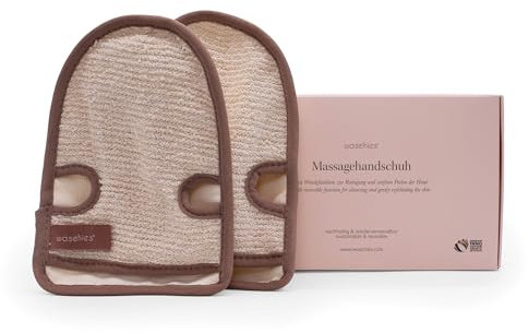 waschies Massagehandschuh 2er-Set - Sanfte, Porentiefe Körperreinigung & Peeling, alle Hauttypen, wiederverwendbar, waschbar, Hautschonende Massage mit Ramie-Peelingseite, Links/Rechtshänder geeignet