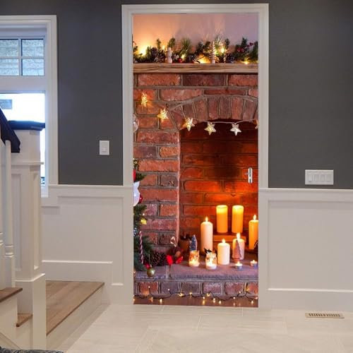 Türtapete Selbstklebend 77x200 Weihnachten Türaufkleber 3D Türposter Schmücken Fototapete Türfolie Türklebefolie Wasserdichte für Türwand Dekoration Tapete a7505
