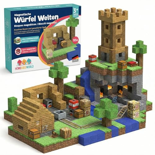 Home Kids World Magnetische Bausteine - enthält 95 Magnetbausteine im Stil Einer Mine, unabhängig laborgeprüft, fördert Kreativität, Flexible Bauweise, Kinder ab 3 Jahren