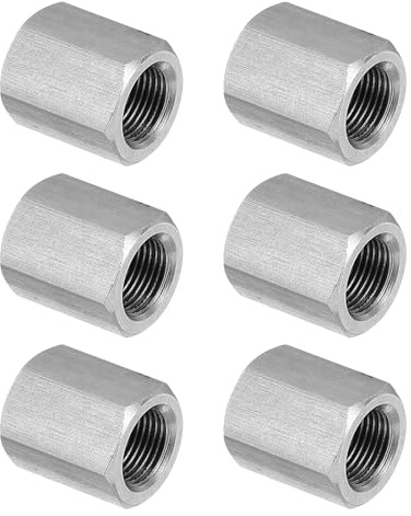 PATIKIL M12 x 1-Pitch 304 Edelstahl Sechskant-Kupplungsmuttern, 6 Stück 20mm / 0,8 Länge Vollgewinde-Stangenkupplungsmutter Verbindungsstück Befestigungselemente, Silberton