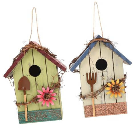 Sosoport Hanging Bird Nesting Birdhouse for Garden Wooden Bird House Rope Bird Nest Cave for Birds Outdoor Decor