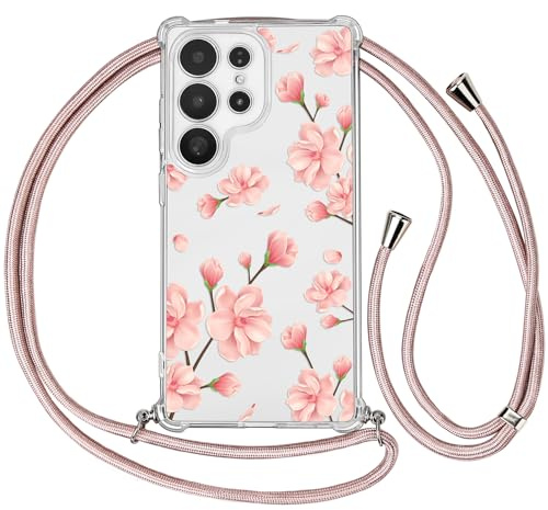 Ciciber Ttusy Handykette Hülle für Samsung Galaxy S25 Ultra mit Band, Durchsichtig Muster Blumen Case Weiches Silikon Schutzhülle mit Kordel zum Umhängen Necklace HandyHülle für Samsung S25 Ultra, 09