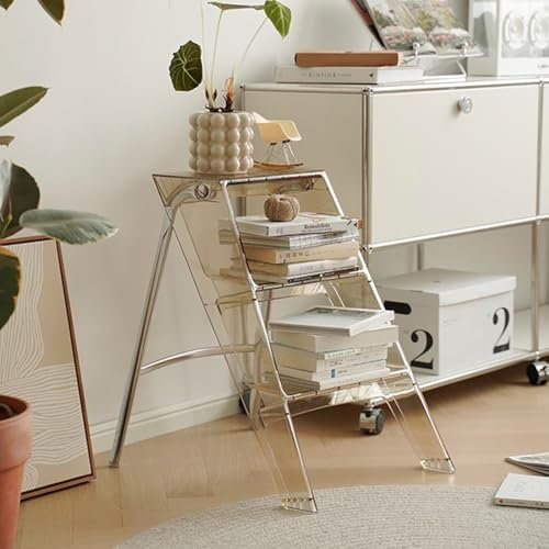 3 Step Metal Folding Ladder Stool Two in One Design Acrylic Material Ideal for Home Library and Outdoor Use Closet Step Stool