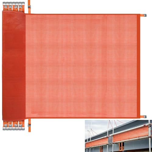 FULEIYA 40' L x 40 W Construction Safety Debris Netting with 24 Tapes & Buckles, Orange Fire Retardant Pump Jack Safety Net, Scaffold Safety Netting Rolls Scaffold Net Enclosure
