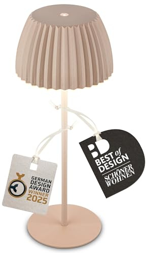 BRILONER - Riffle LED Tischlampe kabellos IP44 mit Lichtkante, Touchdimmer, Akku tauschbar, Nachttischlampe, Leselampe, LED Lampe, Akku Lampe, German Design Award Winner 2025, 14,5x36,5 cm, Beige