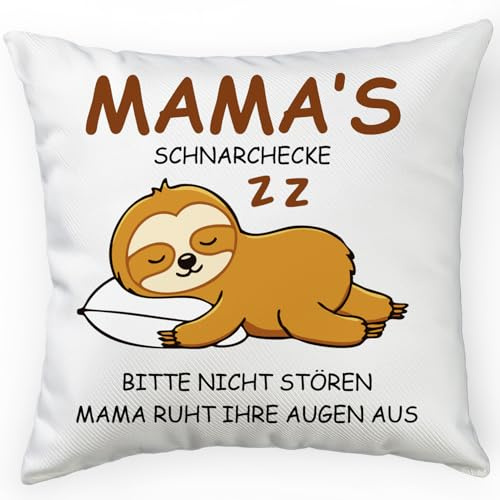 FLYWIND Lustige Kissenbezug Weiß Faultier 45 * 45cm Geschenke für Mama | Zierkissenbezug Mama’s Schnarchecke Weihnachten Geschenke für Mutter Frauen Geburtstag Muttertag Herz