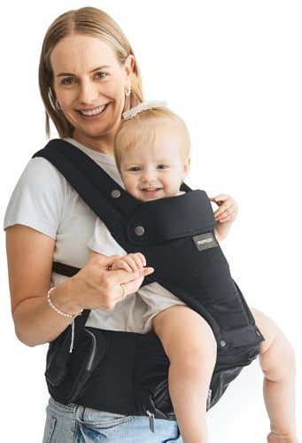 Momcozy Baby Carrier with Hip Seat, 2-in-1 Forward-Facing Carry for Active Babies, Detachable Hands-Free Infant Carrier up to 20kg, All Seasons Toddler Carrier Fits Waist Sizes up to 120cm, Black