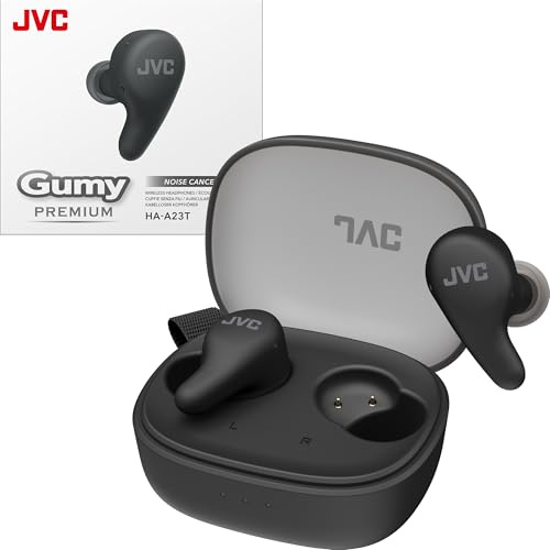 JVC Gumy Premium True Wireless Auricolari con cancellazione del rumore, Bluetooth 5.4, modalità audio ambientale, bassa latenza, durata della batteria 26 ore e custodia di ricarica traslucida, USB-C