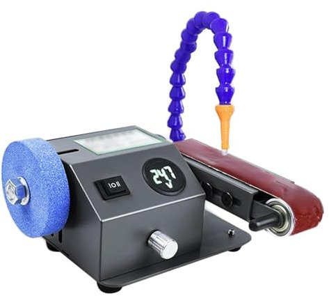 MObyat Lijadora De Banco Húmedo, Mini Afilador De Cuchillos Eléctrico con 10 Piezas De Correas De Lijado, Ajuste De Velocidad De 0-13000 RPM, para Pulir Metal, Madera