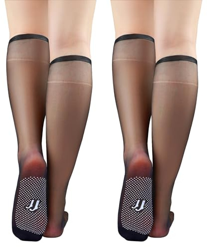 Fangshu Kniestrümpfe Damen Rutschfest - 2 Paar Ultradünn Reißfest Nylonstrümpfe Damen - Transparente Feinkniestrümpfe Seidig Nylon Socken