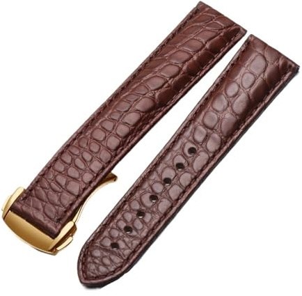BWBVHRHZY Lederarmband im Herren- und Damenstil, passend for Omega, passend for Seahorse Deville Uhrenarmband 18 mm, 19 mm, 20 mm(Brown-gold,19mm)