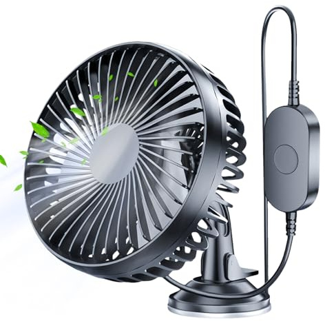 Car Dashboard Cooling Fan - USB Powered Compact Airflow Device with Suction Cup Mount, Adjustable Wind Direction, Quiet | Portable Cooler for SUV, Truck, Sedan, Caravan, Road Trip, Driving and