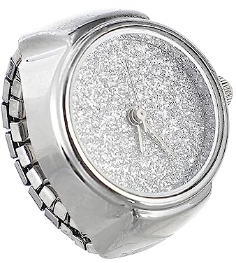 Toddmomy Ringuhr Kleiner Fingeruhr Glitzer Silber Quarz Damen Herren Modisch Geschenk Geburtstag Weihnachten