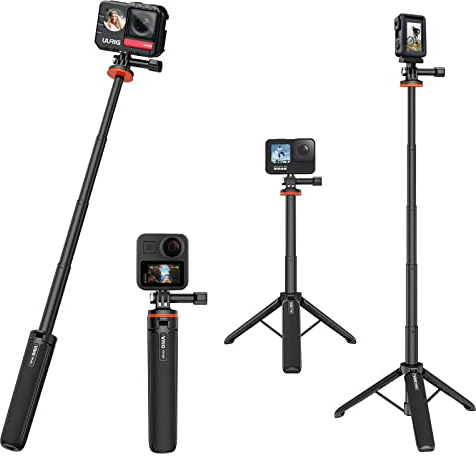 VRIG Perche à selfie 51 cm avec accessoires universels Go Pro, mini barre d'extension et trépied pour Go Pro Hero 13/12/11/10/9/Max, DJI Osmo Action 5 Pro/4, Insta 360 Ace/Ace Pro