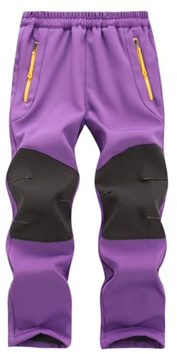Maeau Kinder Mädchen Wanderhose Winter wasserdichte Hose Warme Dicke für Jungen 11 12 Jahre Softshellhose Outdoor Herbst Kleinkind Funktionshose Gefütterte Softshell Winterhose Thermo Warm Violett