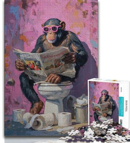 Puzzles Singe dans Les Toilettes pour Adultes, 1 000 pièces, Difficiles à compléter, mais Amusants et Humoristiques, décoration d'intérieur et Cadeaux Uniques (38x26cm)