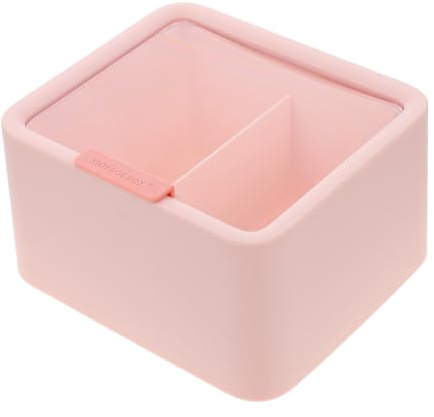 FONDOTIN Robuste Aufbewahrungsbox für Wattepads und Kosmetik Kunststoff Organizer mit 2 Fächern Kompakte Make Up Kasten für Schreibtisch und Badezimmer Rosa