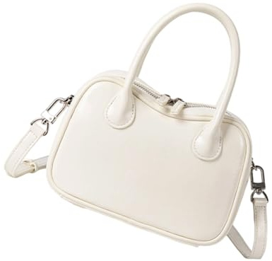 MHADBKH Umhängetasche aus PU-Leder für Damen, Bowlingtasche, Schultertasche mit verstellbarem Riemen, für Arbeit und Freizeit, Freizeittasche, beige, One Size