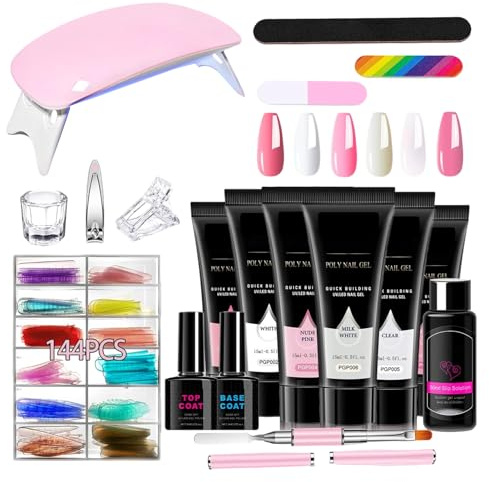 Kit Ongle Gel UV Complet, 12 Couleurs Kit De Poudre Acrylique Pour Ongles , Main D'entraînement Avec 144 Faux Ongles, Outils D'ongles Portables Voyage Domicile